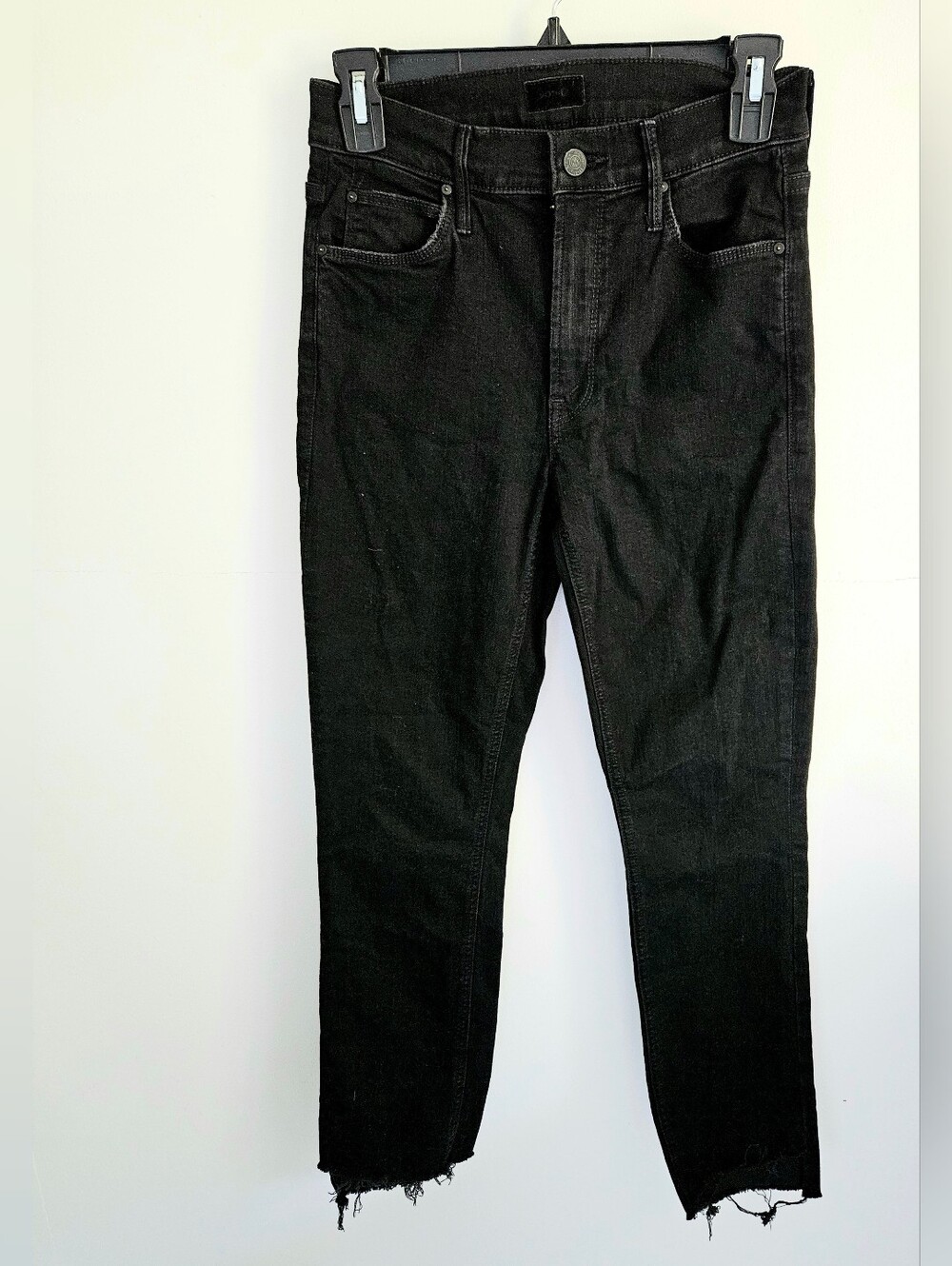 Mother Mid-rise Dazzler Ankle Step Fray Black Jeans